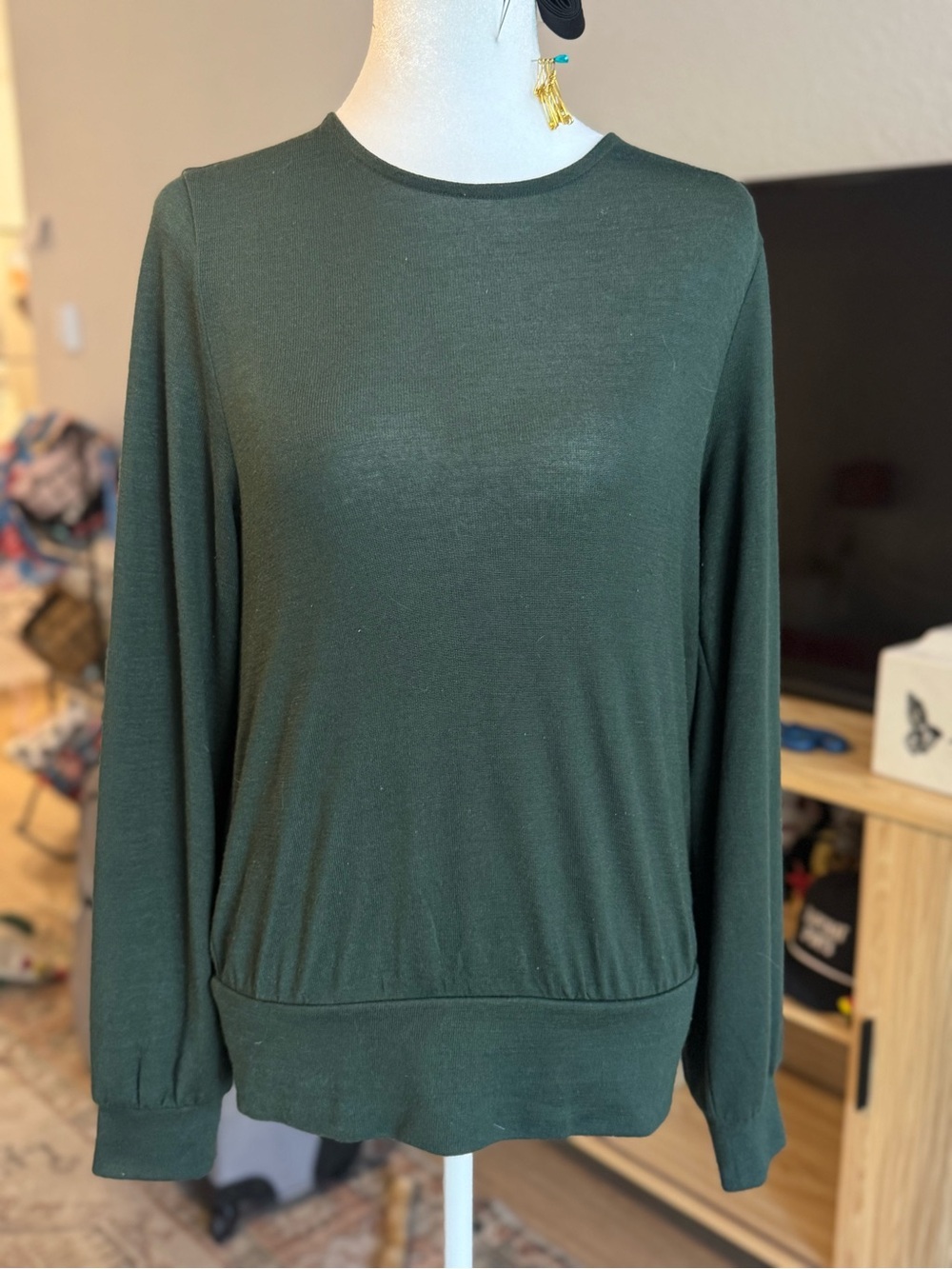Banana Republic Long Sleeve Crewneck Top in Forest Green